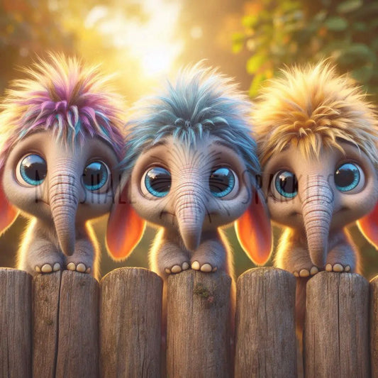 Over the Fence - Elephants © 40x40 (print to order)