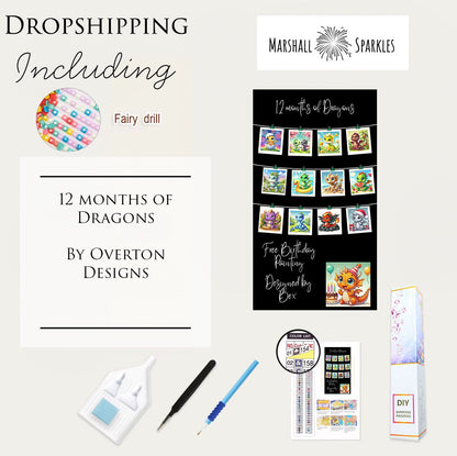 12 Months of Dragons ( 13 canvas, Free Birthday Dragon) © 30x30