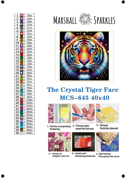 The Crystal Tiger Face © 40x40 Square FULL CRYSTAL DRILL (print to order)