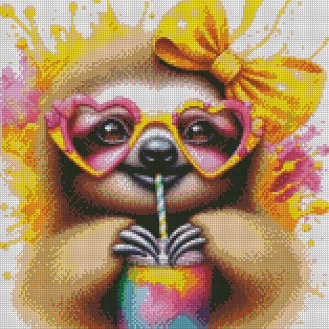 Milkshake Sloth © 40x40 Round Sparkle Drill
