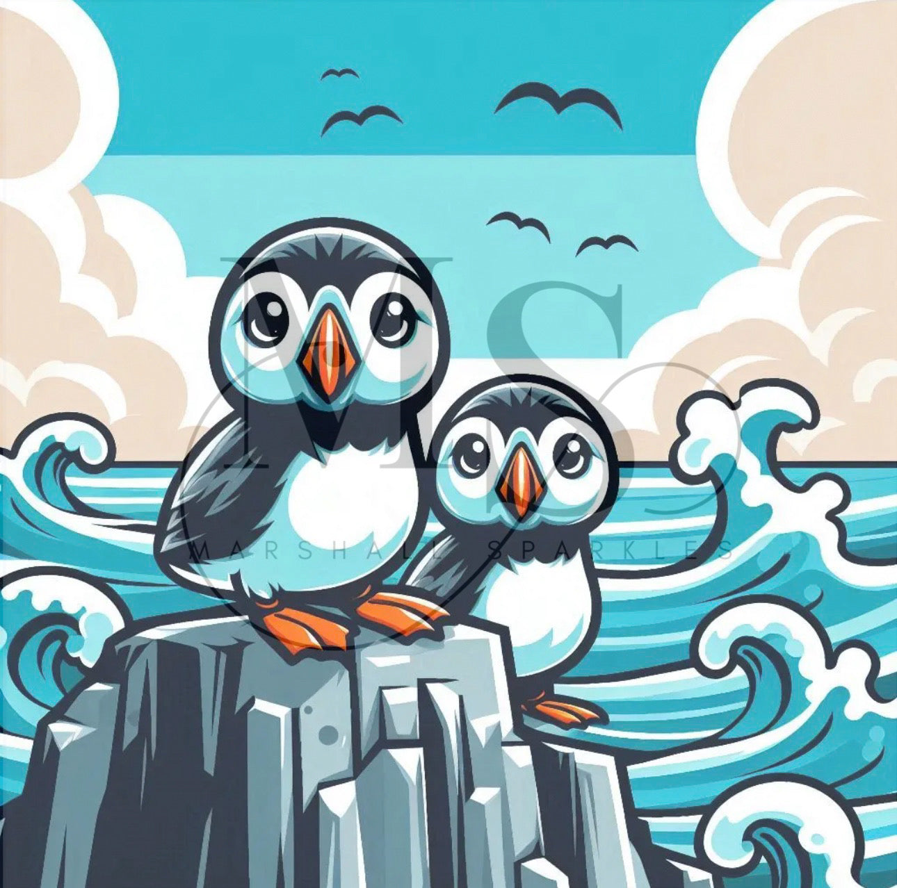 Puffins on a Cliff © 50x50