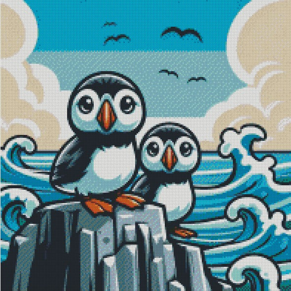 Puffins on a Cliff © 50x50