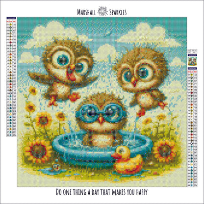 Pool Party Owls ©  40x40