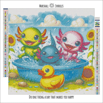 Pool Party Axolotls © 40x40 (print to order)