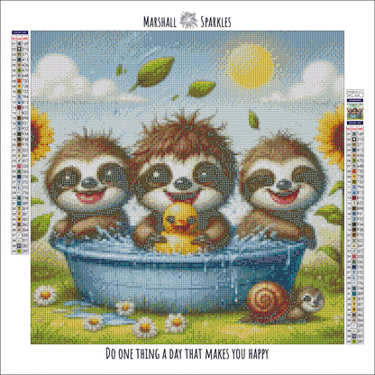 Pool Party Sloths ©  40x40  (print to order)