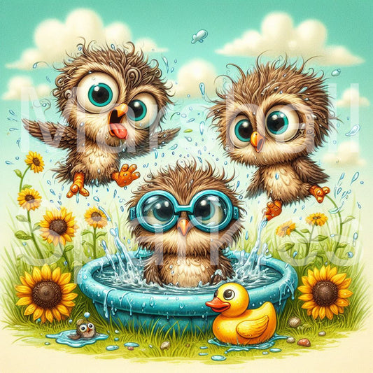 Pool Party Owls ©  40x40