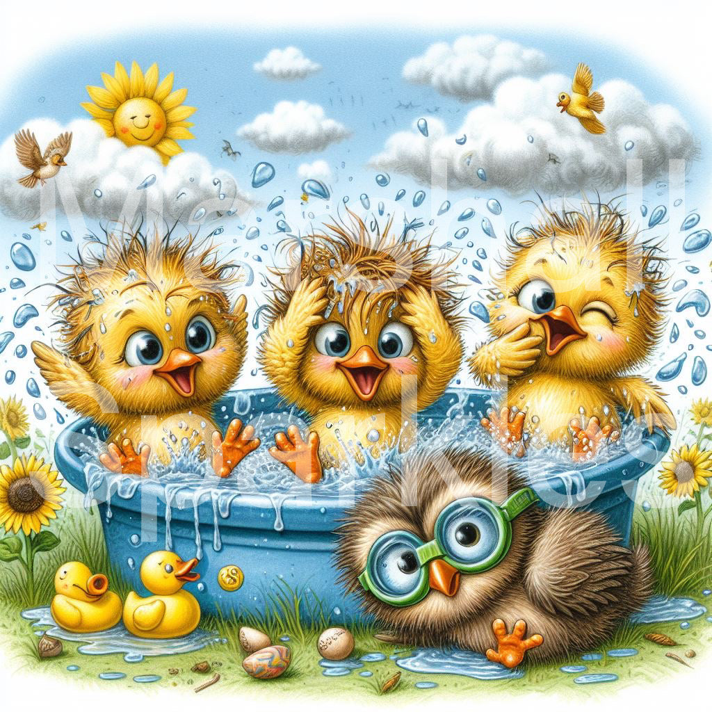 Pool Party Chicks © 40x40 (print to order)