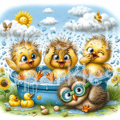 Pool Party Chicks © 40x40 (print to order)