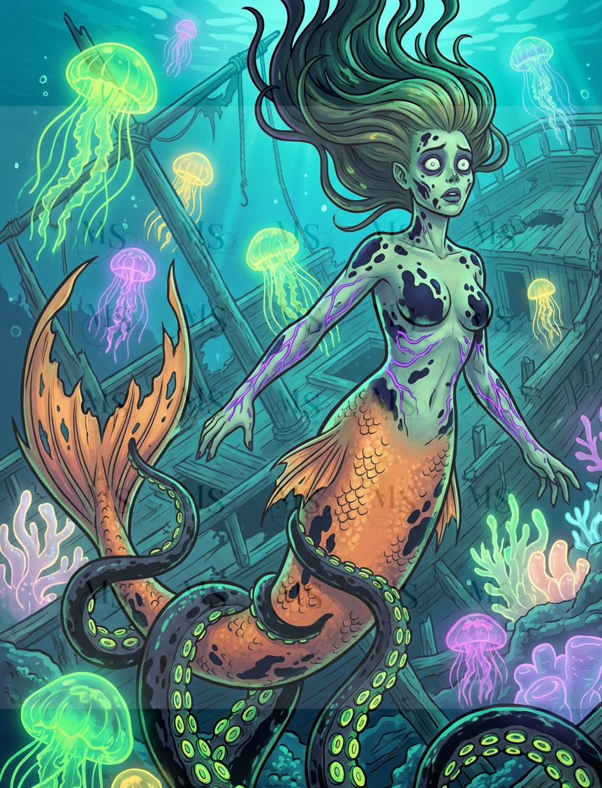 Rotting‑Reef Mermaid © 60x80