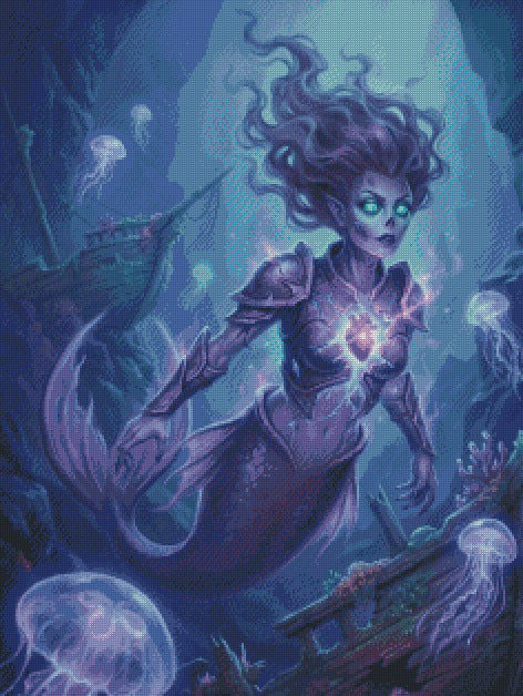 Heart‑Glow Zombie Mermaid © 60x80