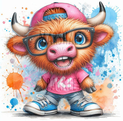 Highland Cow Cap Glasses © 40x40 Round Fairy Drill