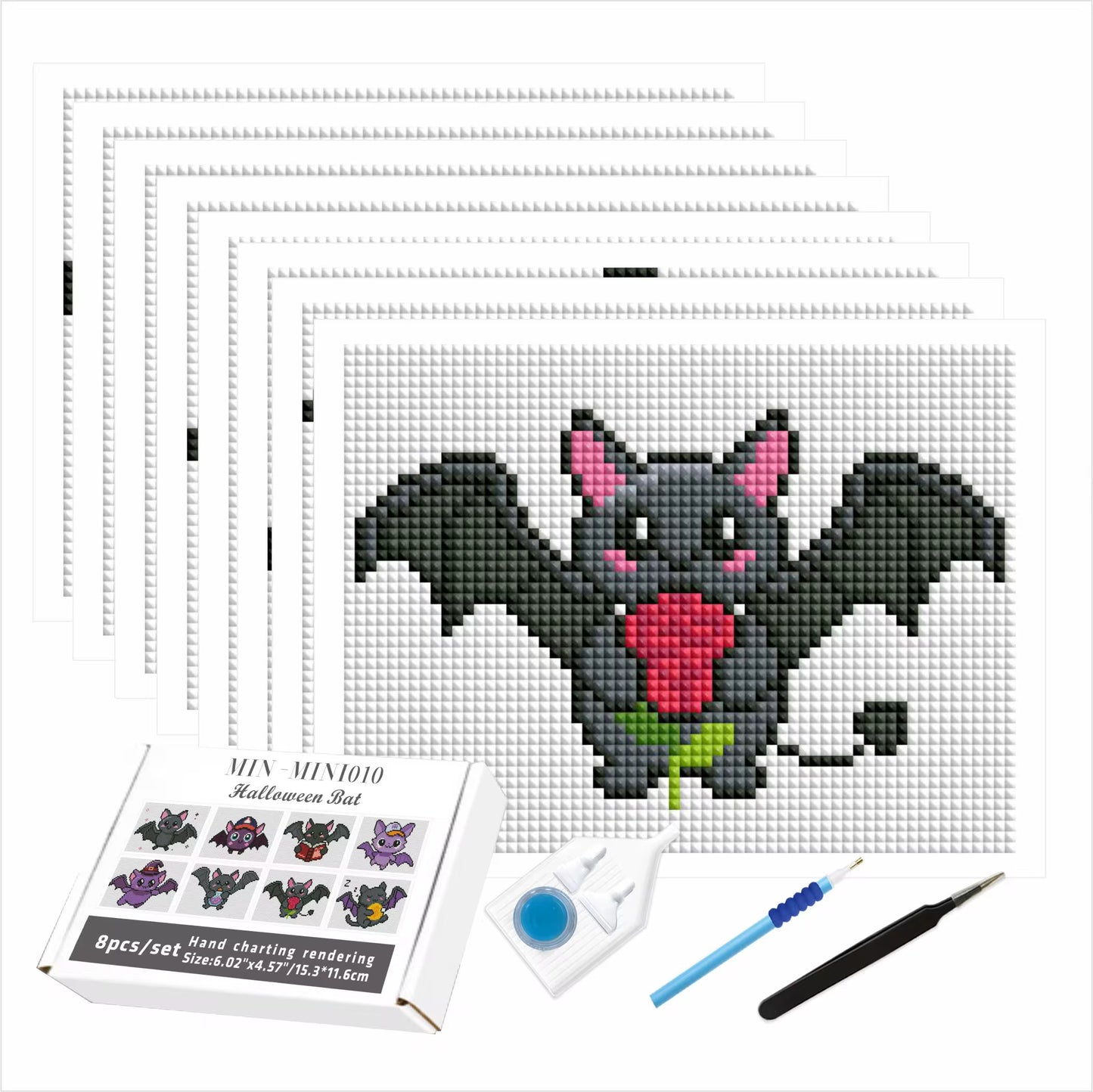 Bats Mini 15.3x11.6 set of 8 Square with AB