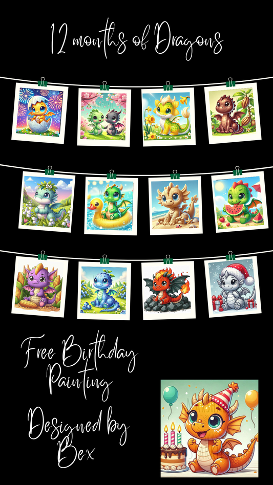 12 Months of Dragons ( 13 canvas, Free Birthday Dragon) © 30x30
