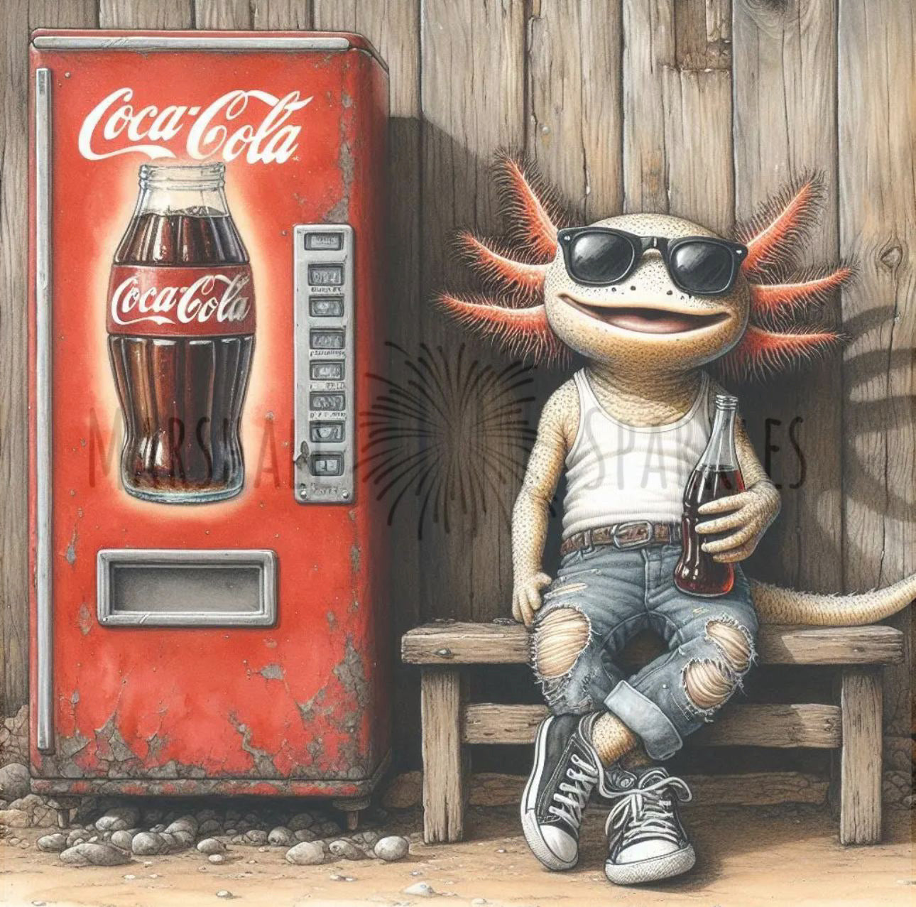 Rust & Fur - Axolotl © 50x50 (print to order)